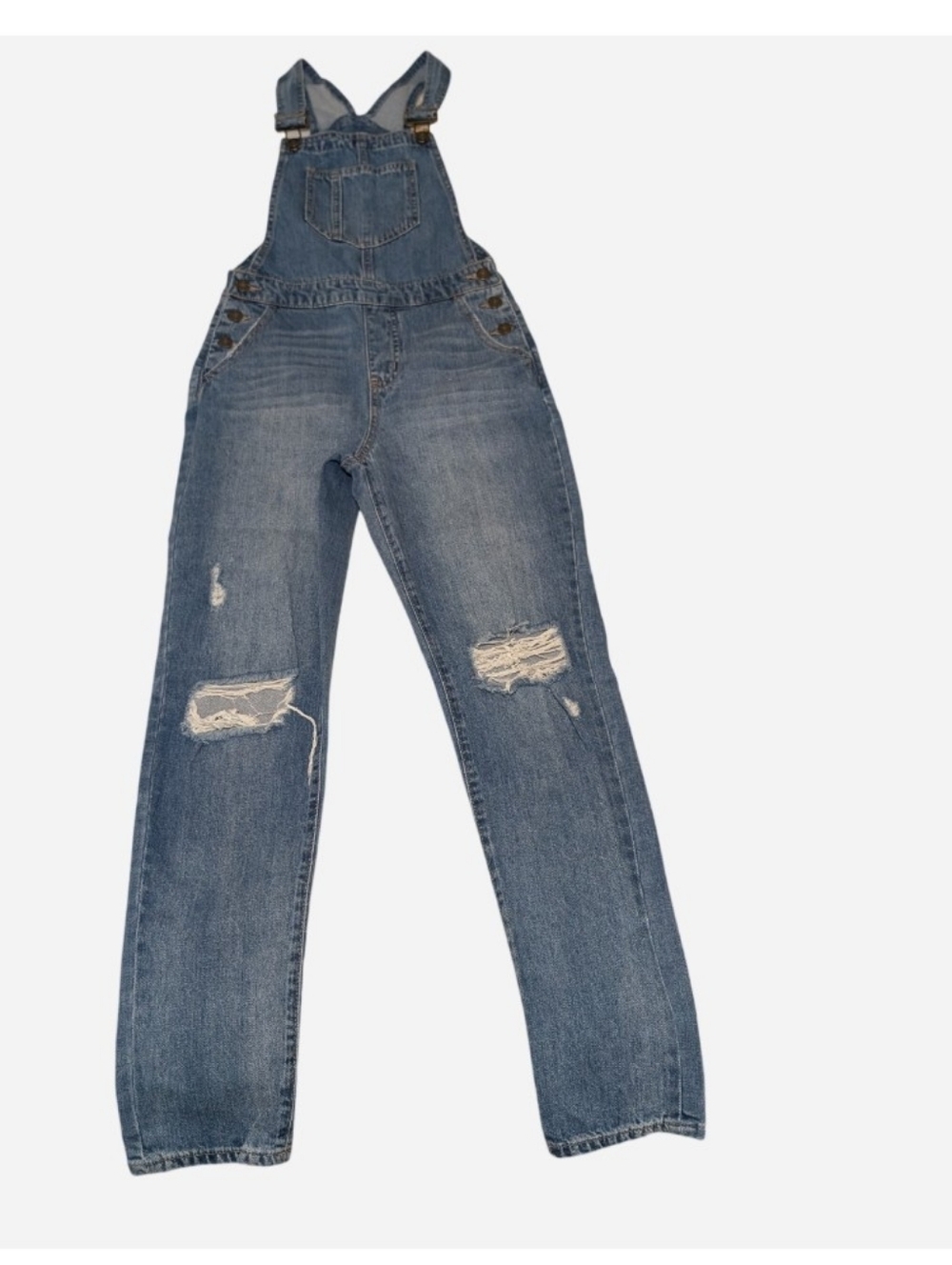 Pre-owned SO Women's Blue Distressed Denim Overalls